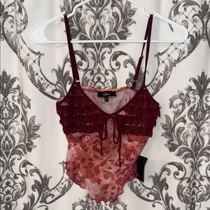 Lulu's Coral and White Lace Camisole